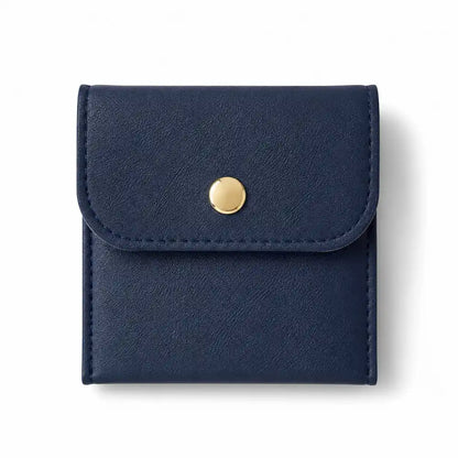 Pochette carré bouton pression en cuir PU. Bleu nuit pour pendule