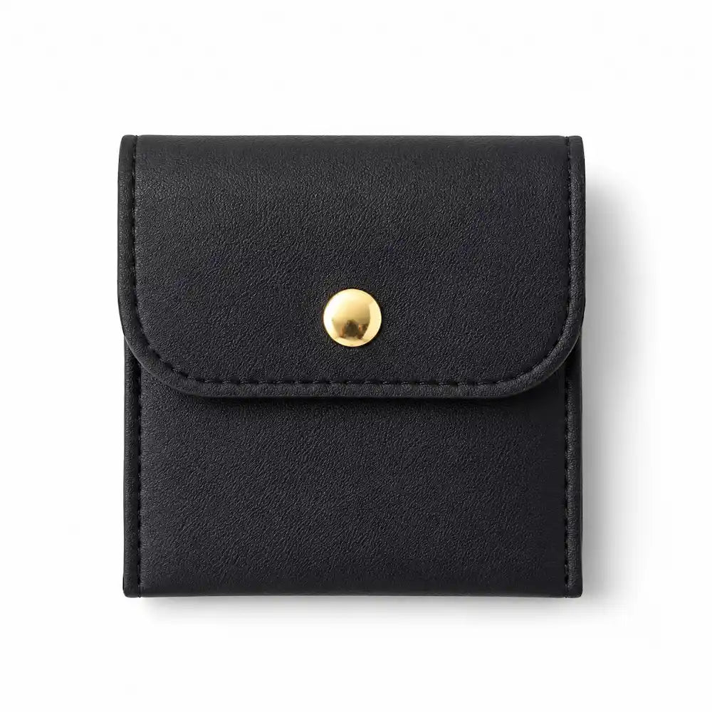 Pochette carré bouton pression en cuir PU. noir pour pendule