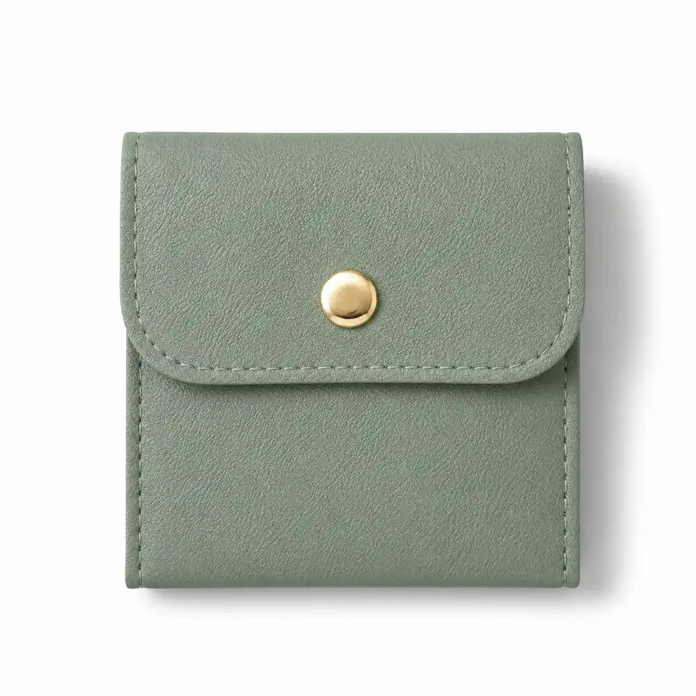Pochette carré bouton pression en cuir PU.vert sauge pour pendule