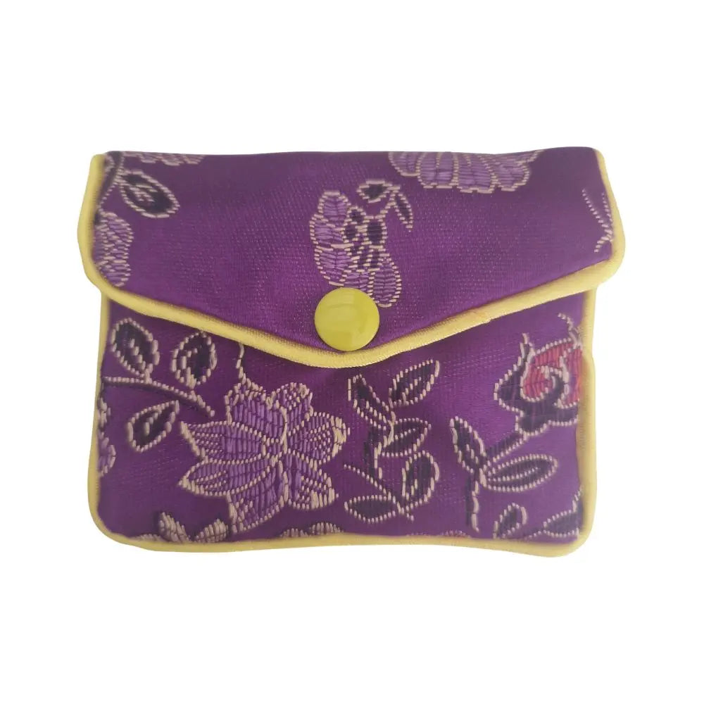 Pochette pendule en tissu fleuri violet avec fermeture éclair
