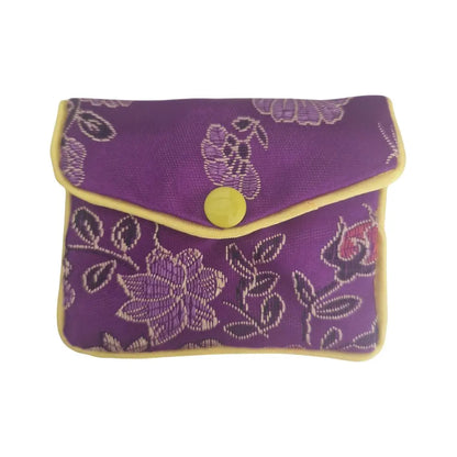 Pochette pendule en tissu fleuri violet avec fermeture éclair