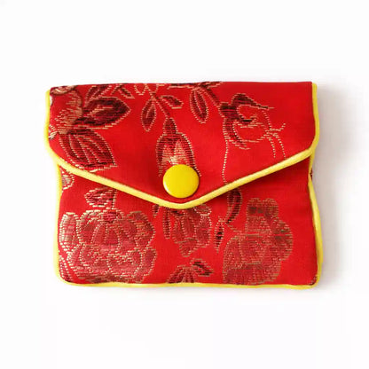 Pochette pendule en tissu fleuri rouge avec fermeture éclair