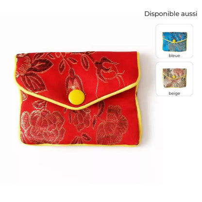 Pochette pendule en tissu fleuri  avec fermeture éclair au choix