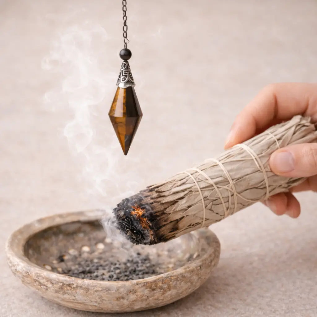 Utilisation du Bâton de sauge blanche Terre de l'aigle pour purifier un pendule