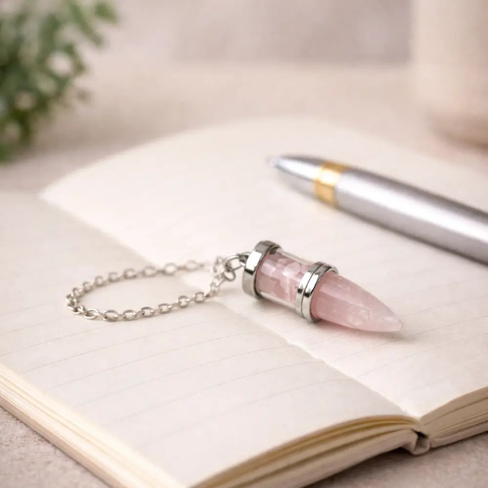 Pendule conique en quartz rose, prêt au travail divinatoire